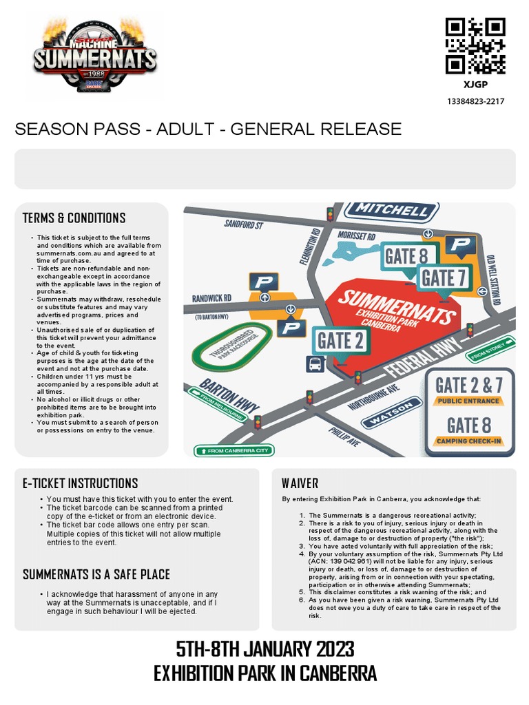 Summernats Tickets PDF Barcode Disclaimer