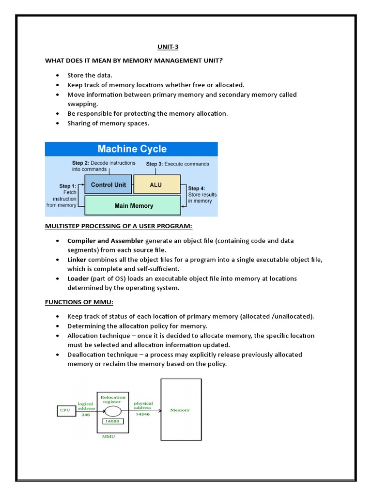 UNIT-3 What Does It Mean by Memory Management Unit? | PDF | Process ...