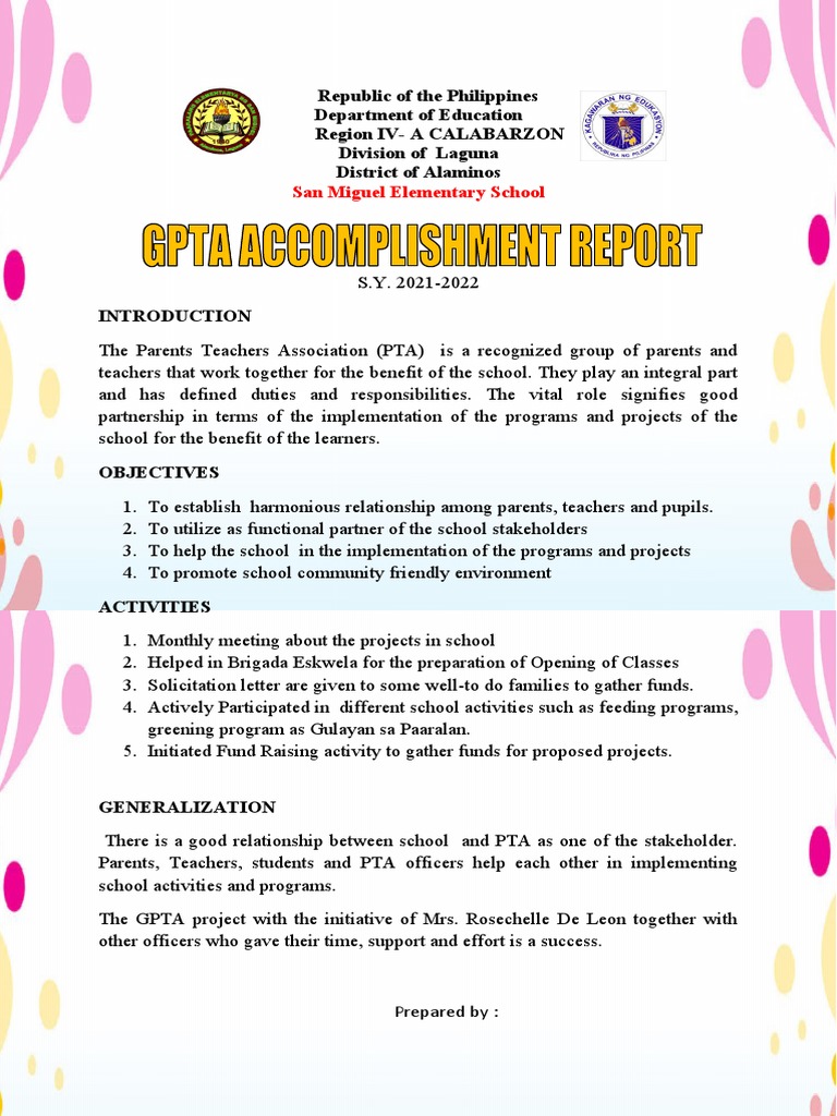 GPTA Accomplishment Report 2021 2022 | PDF