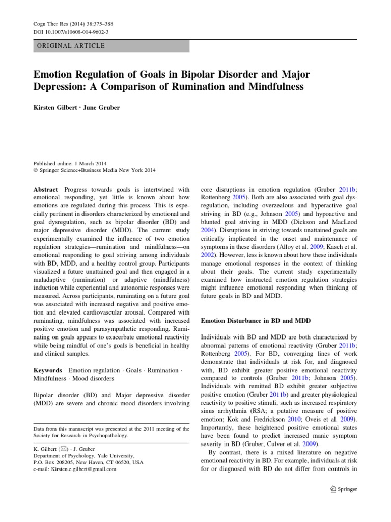 Emotion Regulation in Bipolar vs. Depression | PDF | Mood Disorders ...