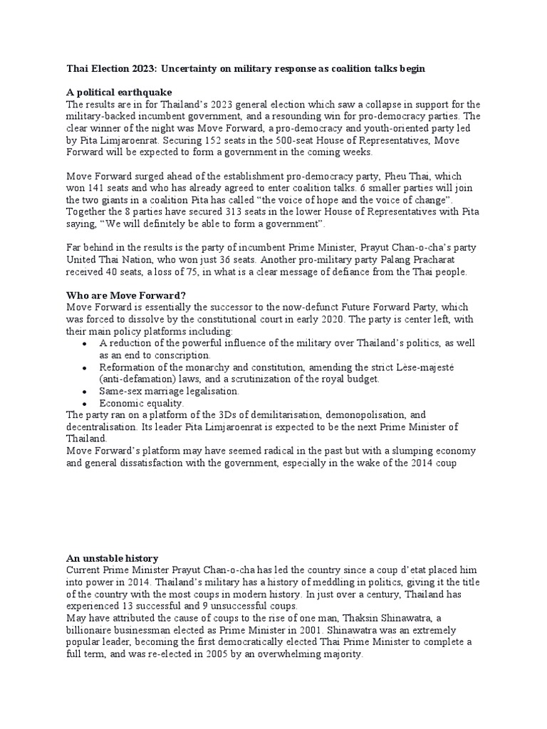 Thai Election Pdf Thailand Democracy