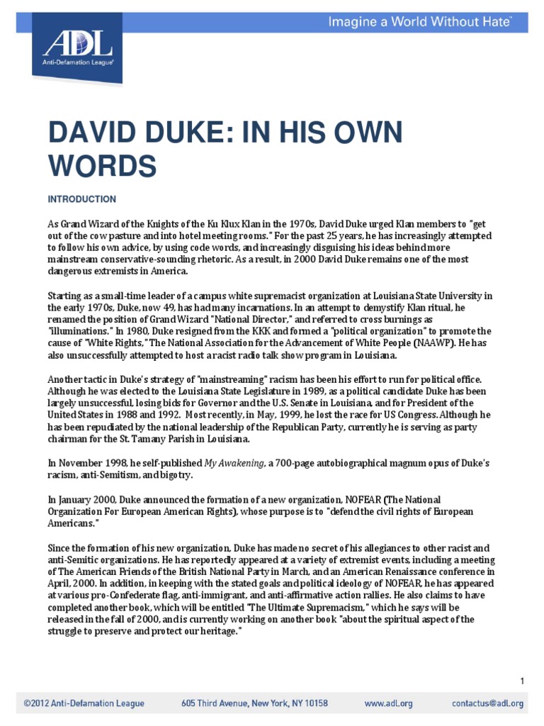 David Duke: Quotes and Ideology | PDF | Ku Klux Klan | The Holocaust