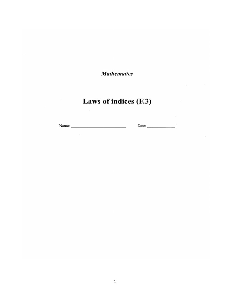 Laws of Indices Notes PDF