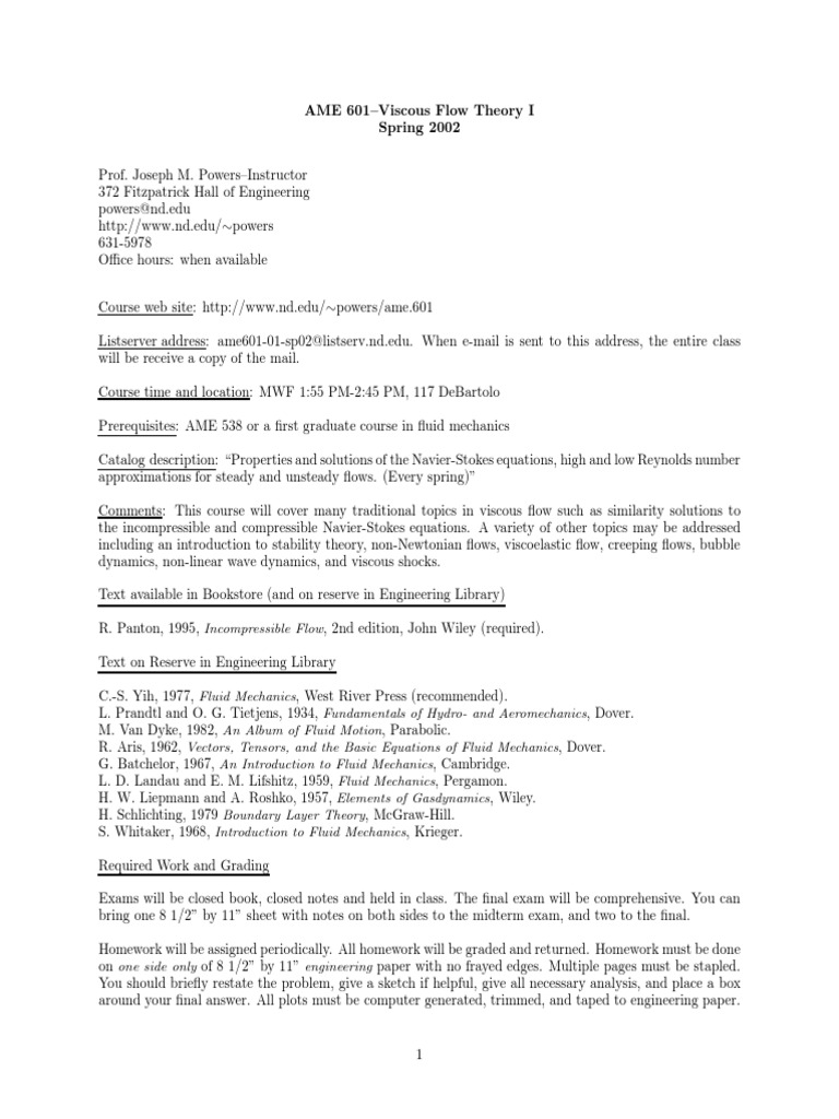 Syllabus 02 PDF Fluid Dynamics NavierStokes Equations