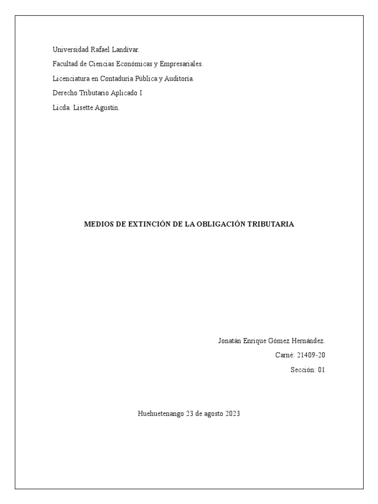 Formas de Extinción de Obligaciones Tributarias | PDF | Estatuto de ...