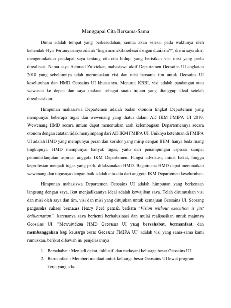 Visi dan Misi HMD Geosains UI | PDF