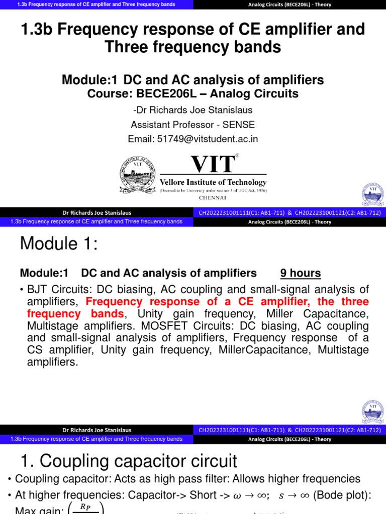 Ae 1 3b Frequency Response Of Ce Amplifier Three Frequency Bands