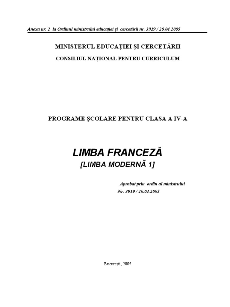 Programa Scolara Clasa A IV A | PDF