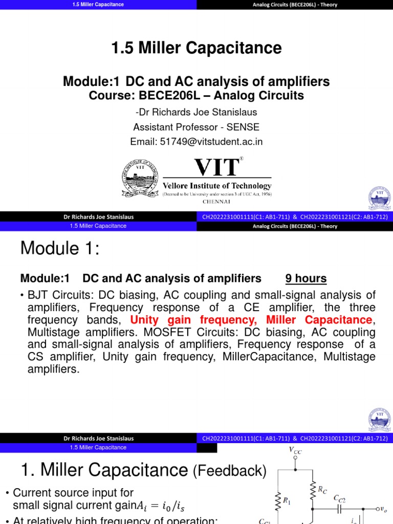 AE 1.5 Miller Capacitance PDF Amplifier Electrical Network