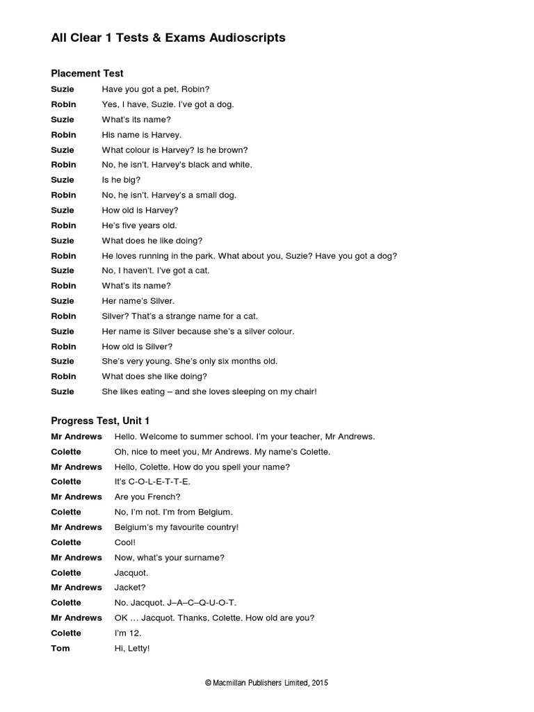 All Clear 1 Audioscripts | PDF | Art