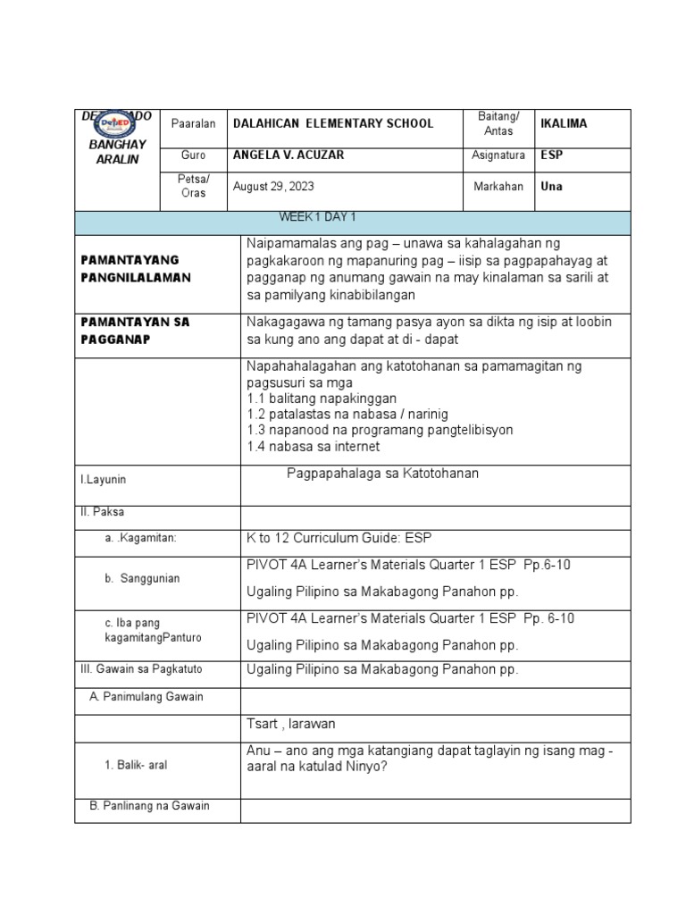 DLP ESP Ist Week 1 | PDF