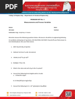 Problem Set 1 Measurements and Process Variables