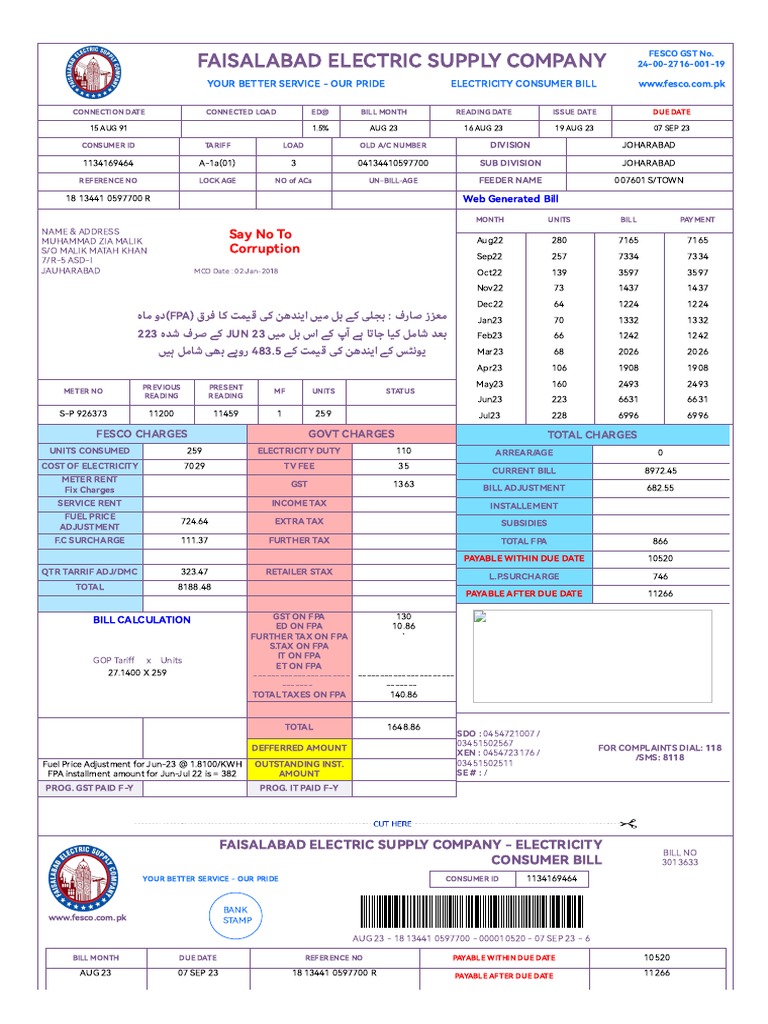 Fesco Online Bill | PDF | Taxes | Fee