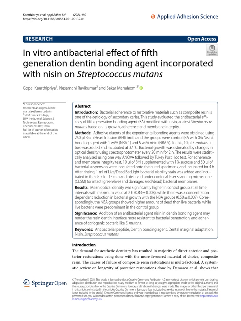 In Vitro Antibacterial Effect of Fifth Generation Dentin Bonding Agent
