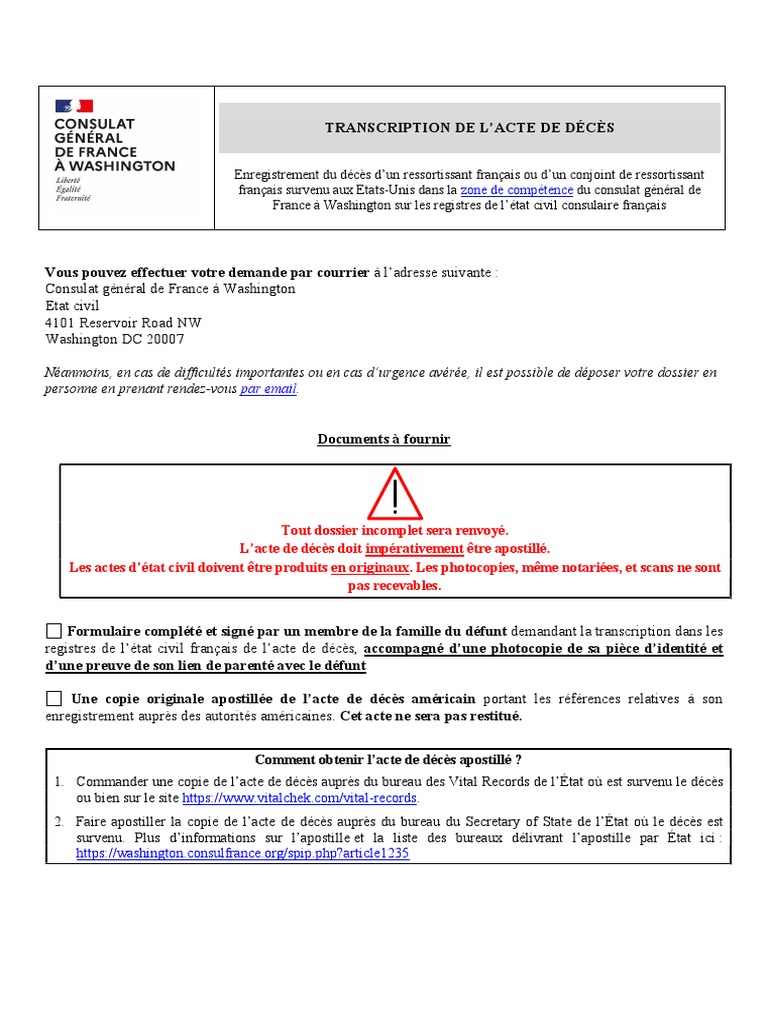Transcription d'Acte de Décès aux USA | PDF | Certificat de naissance