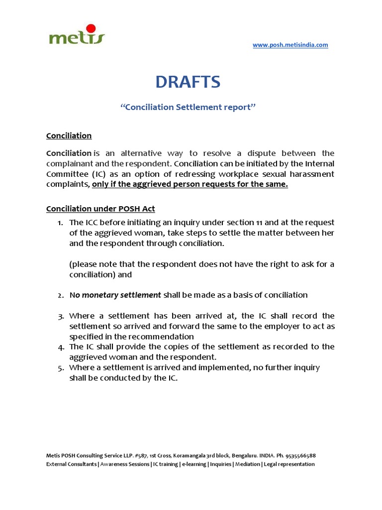 Conciliation Process Under POSH Act | PDF | Mediation | Government