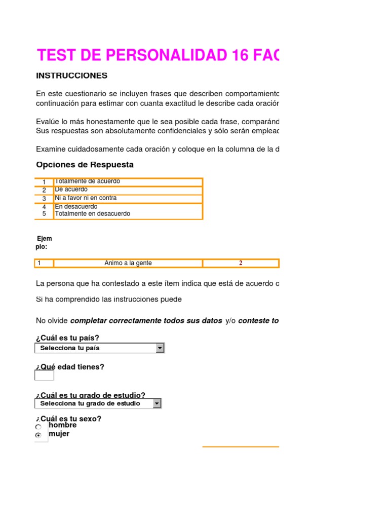 Test de Personalidad: 16 Factores | PDF | Conceptos psicologicos ...