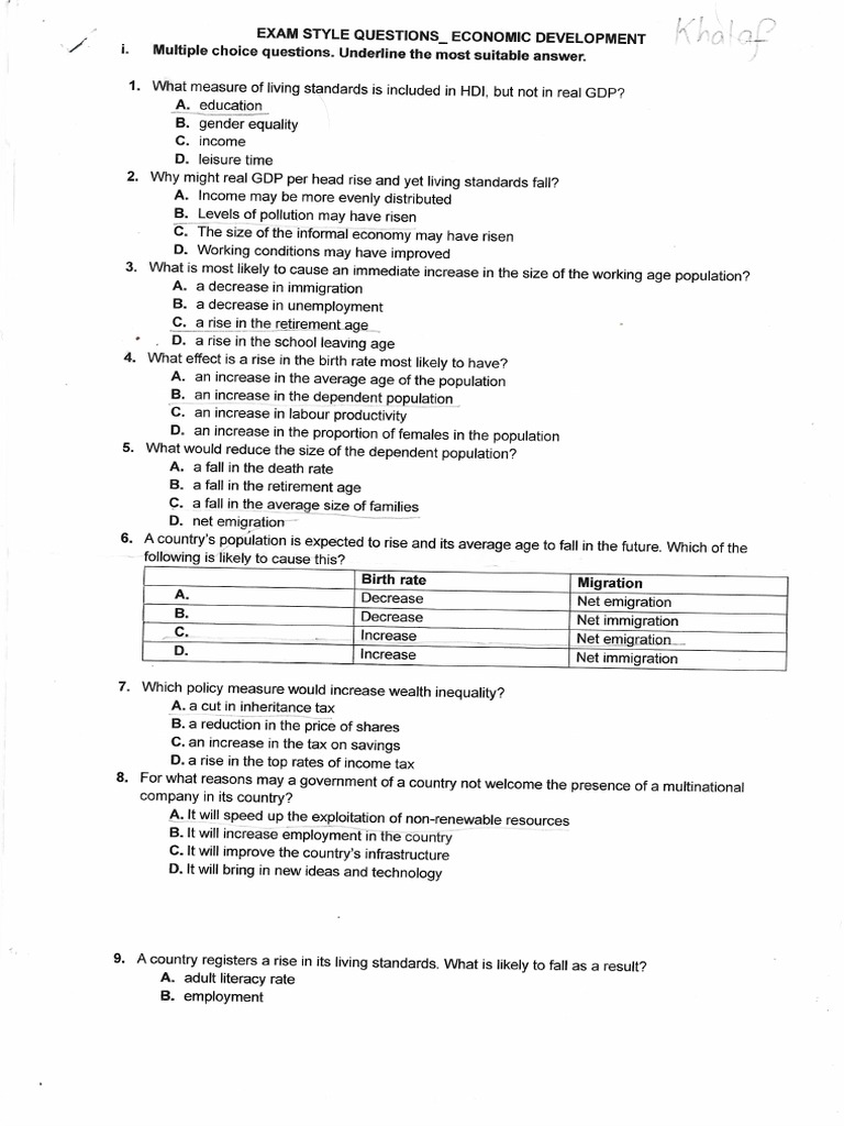  Economics Worksheet With Answers PDF