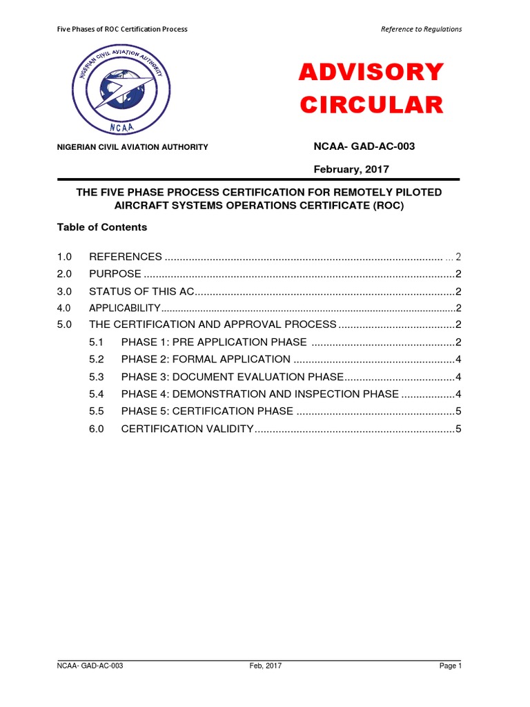 Nigeran Civil Aviation Authority Advisory Circular - Five Phase Process ...