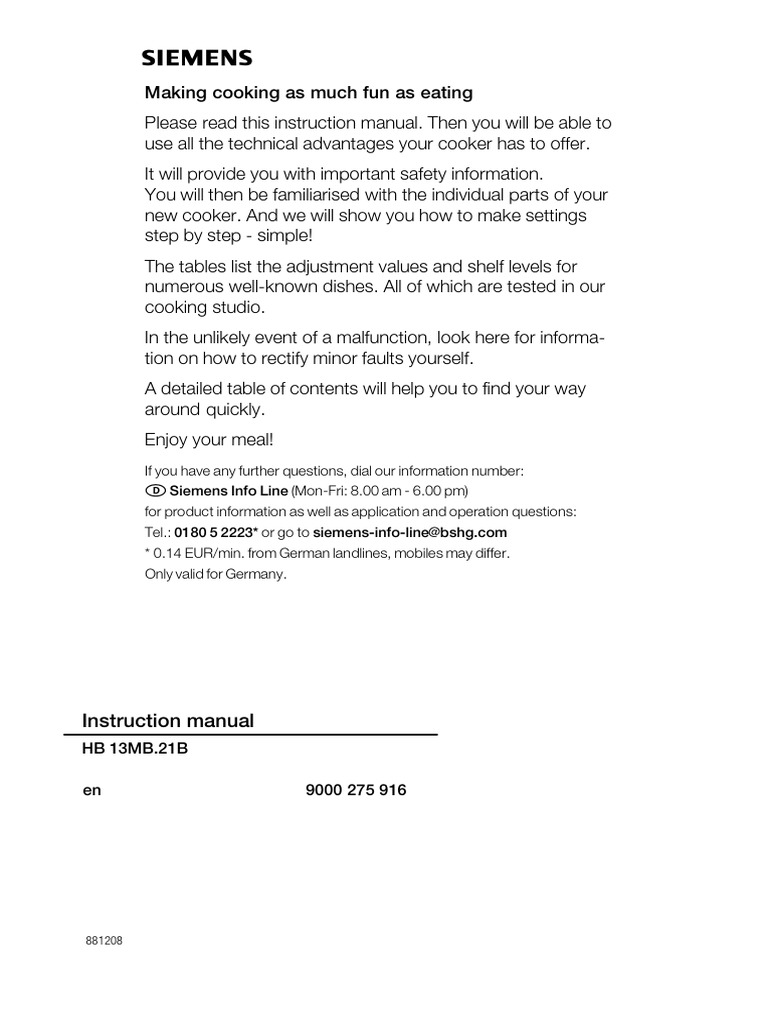 Siemens Oven Manual PDF