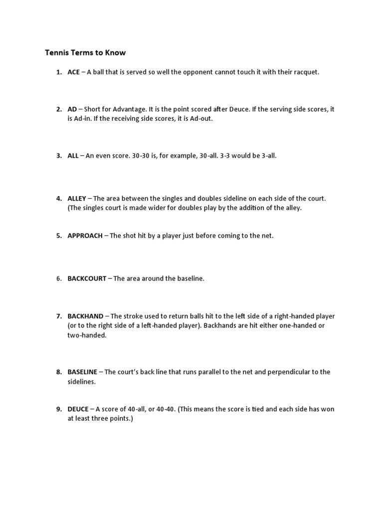 Tennis Terms To Know PDF Athletic Sports Sports