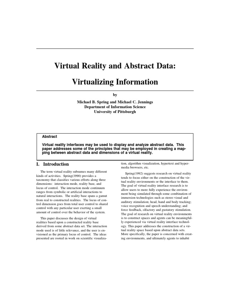Virtual Reality and Abstract Data: Virtualizing Information | PDF