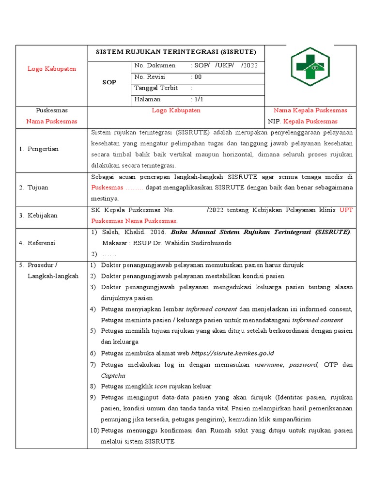 SOP SISRUTE untuk Puskesmas | PDF | Pengembangan Diri