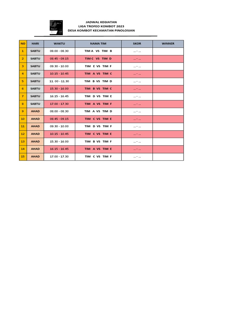Jadwal Dan Hasil Pertandingan | PDF