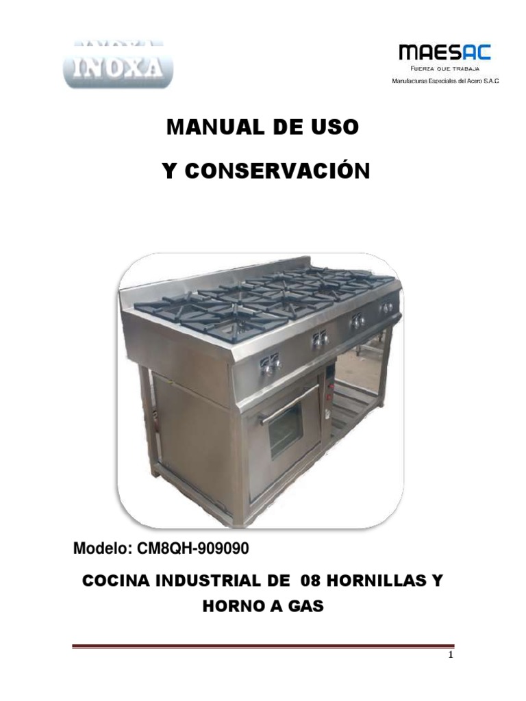 Manual de Uso Cocina Industrial 8 Hornillas | PDF | Gases | Estufa de ...