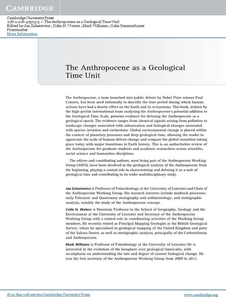 (Zalasiewicz) The Anthropocene As A Geological Time Unit PDF (Zalasiewicz) The Anthropocene As A Geological Time Unit PDF