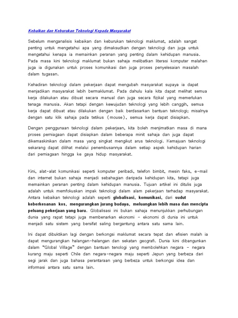Kebaikan Dan Keburukan Teknologi Kepada Masyarakat