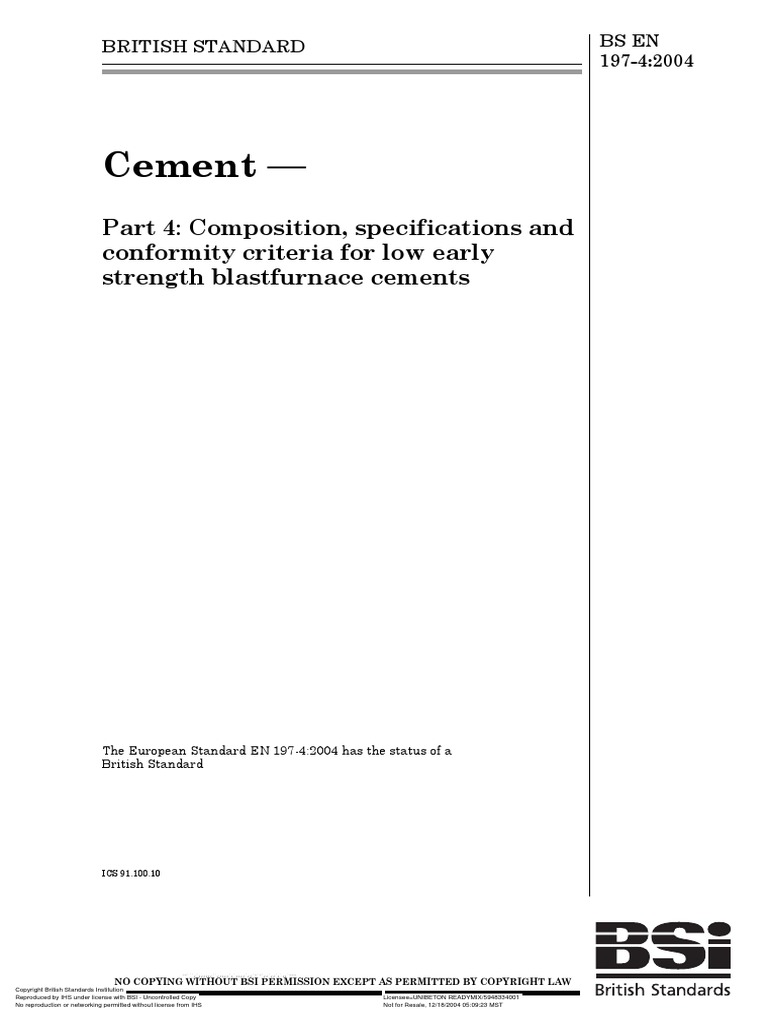 Cement Part 4 Composition, Specifications and Conformity Criteria