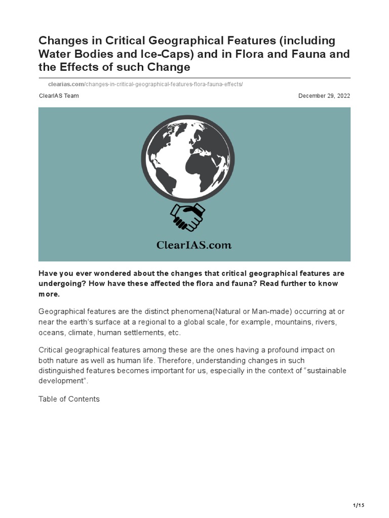 Changes in Critical Geographical Features Including Water Bodies and ...