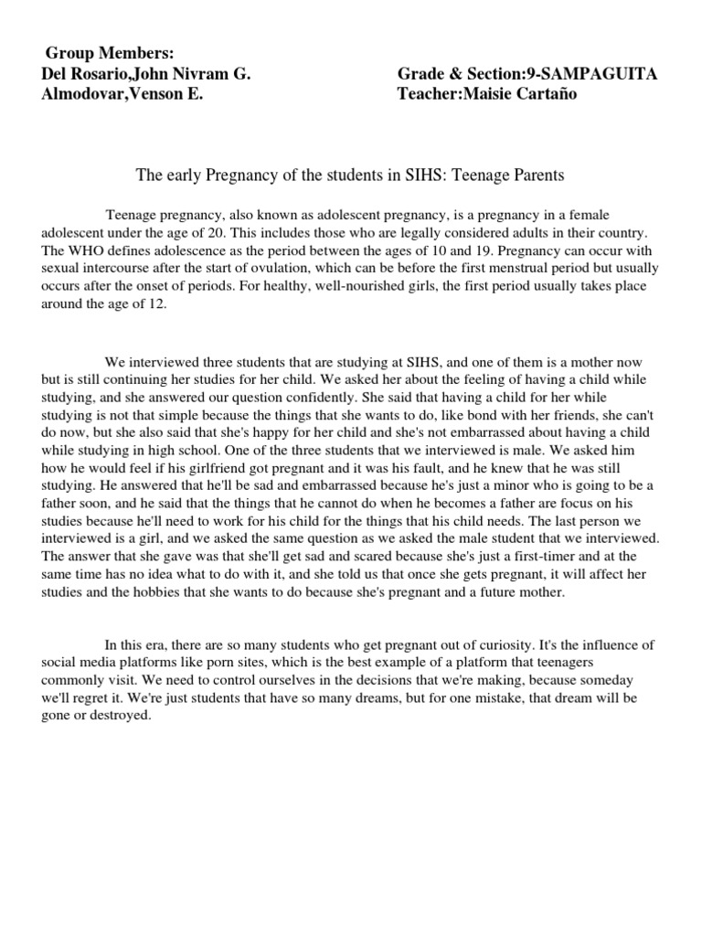 Argumentative Essay Pdf Adolescence Pregnancy