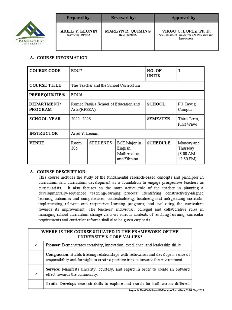 NEW Course Syllabus Template May 5 2023 | PDF | Curriculum | Learning
