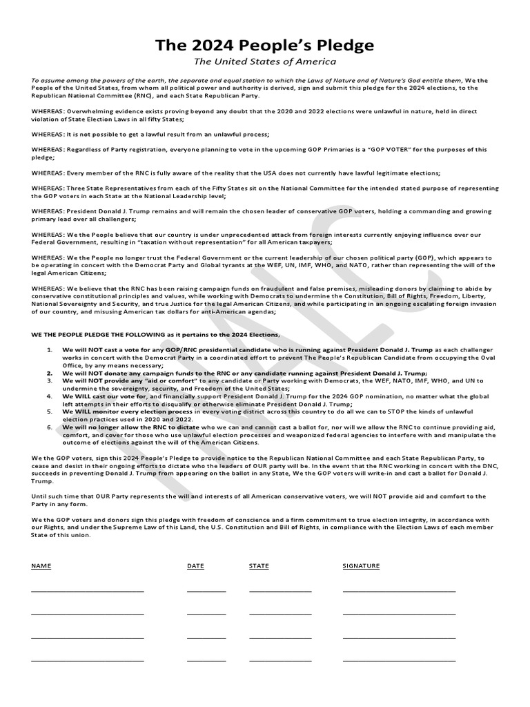 2024 GOP Voter's People's Pledge | PDF | American Government ...