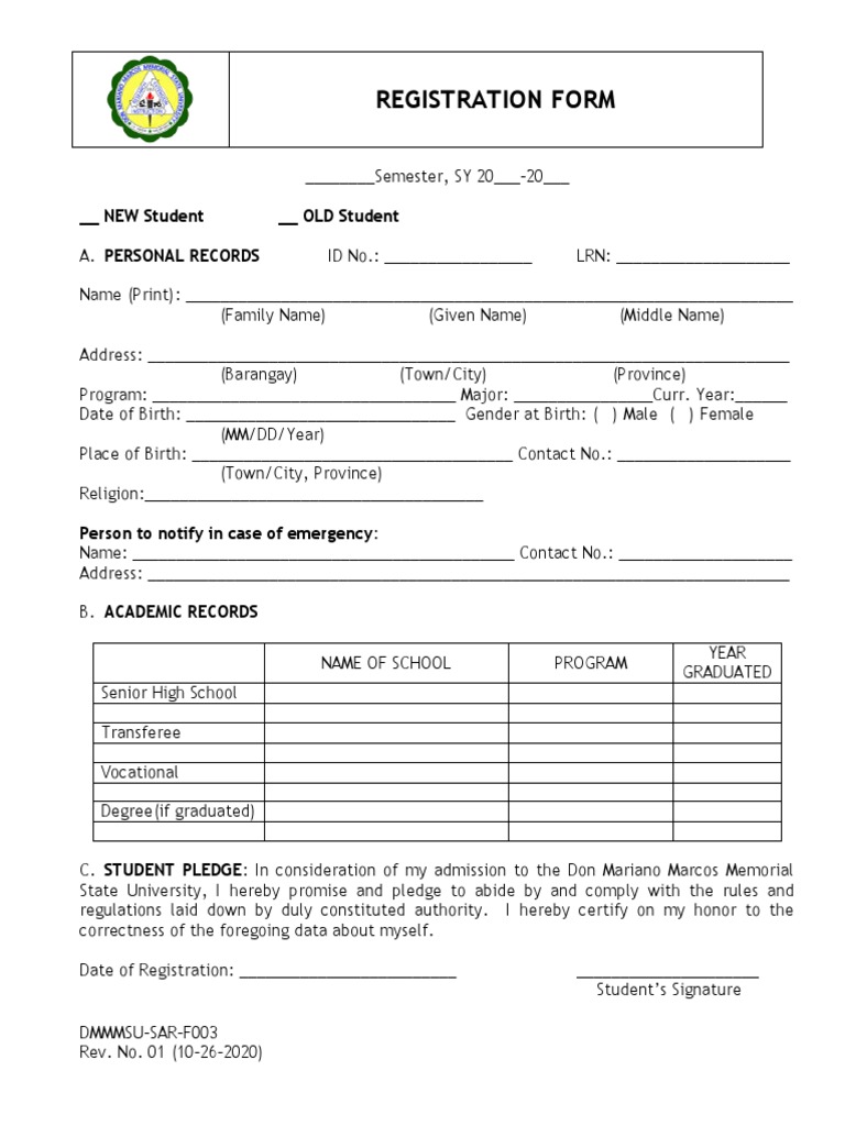 Sar f003 Registration Form | PDF | Birth Certificate