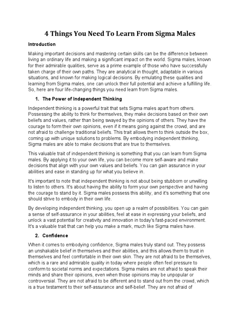 4 Key Lessons from Sigma Males | PDF | Thought | Emotions