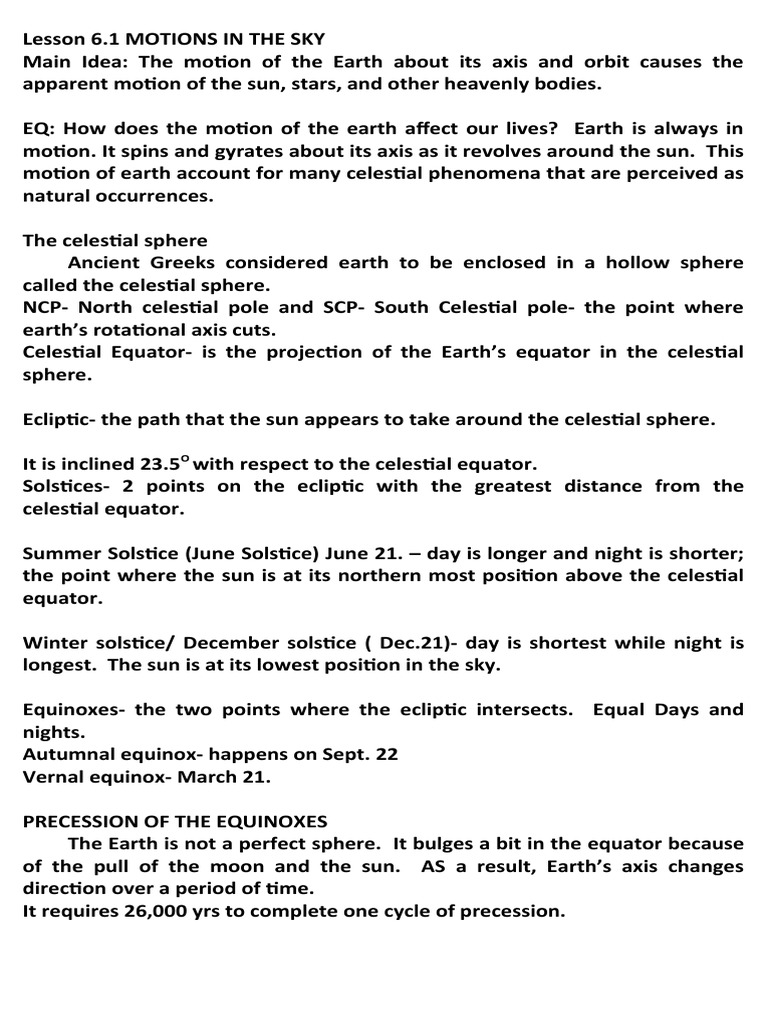 Chapter 6 Motions in The Sky PDF Velocity Acceleration