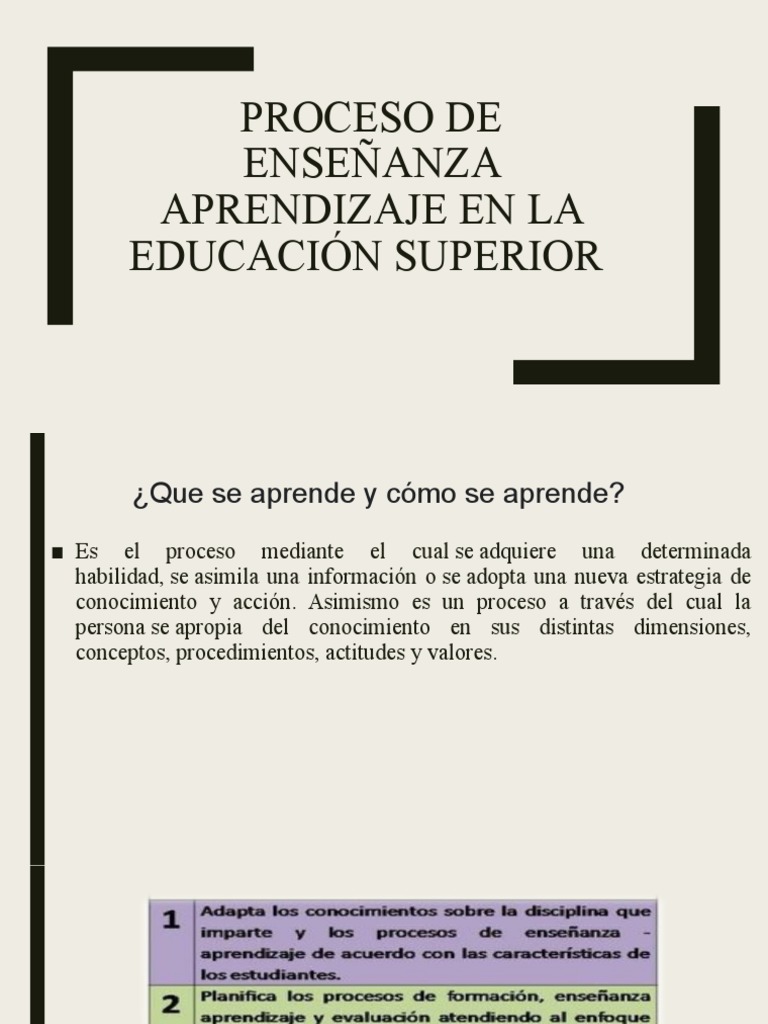 Proceso de Enseñanza Aprendizaje en La Educación Superior | PDF ...