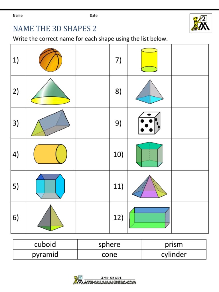 Name 3d Shapes 2 PDF