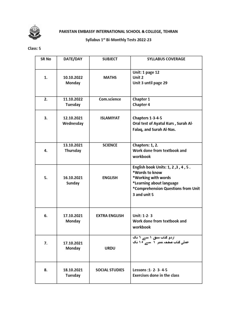 5th bimonthly syllabus pdf