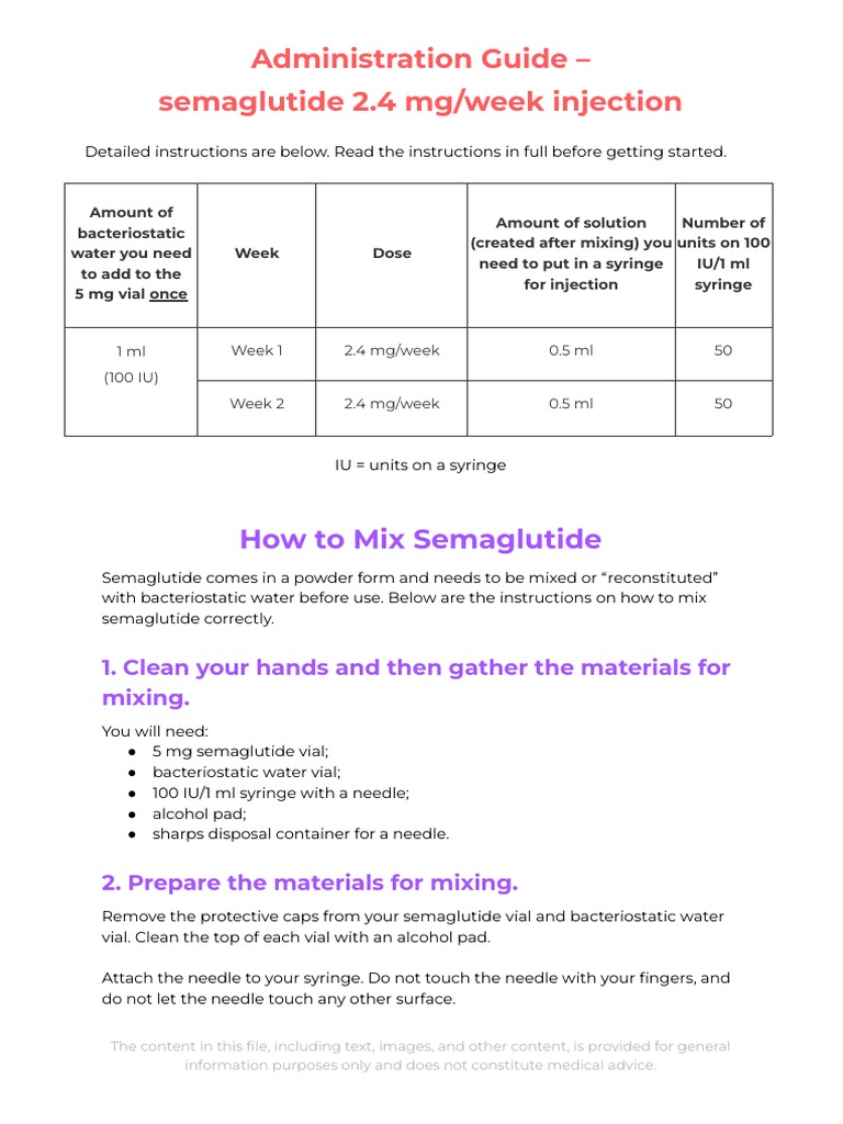 How Much Bac Water is Needed to Mix With 5Mg Semaglutide?