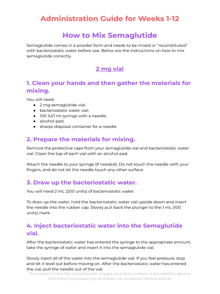 Administration Guide For Weeks 1-12 | PDF | Syringe | Injection (Medicine)