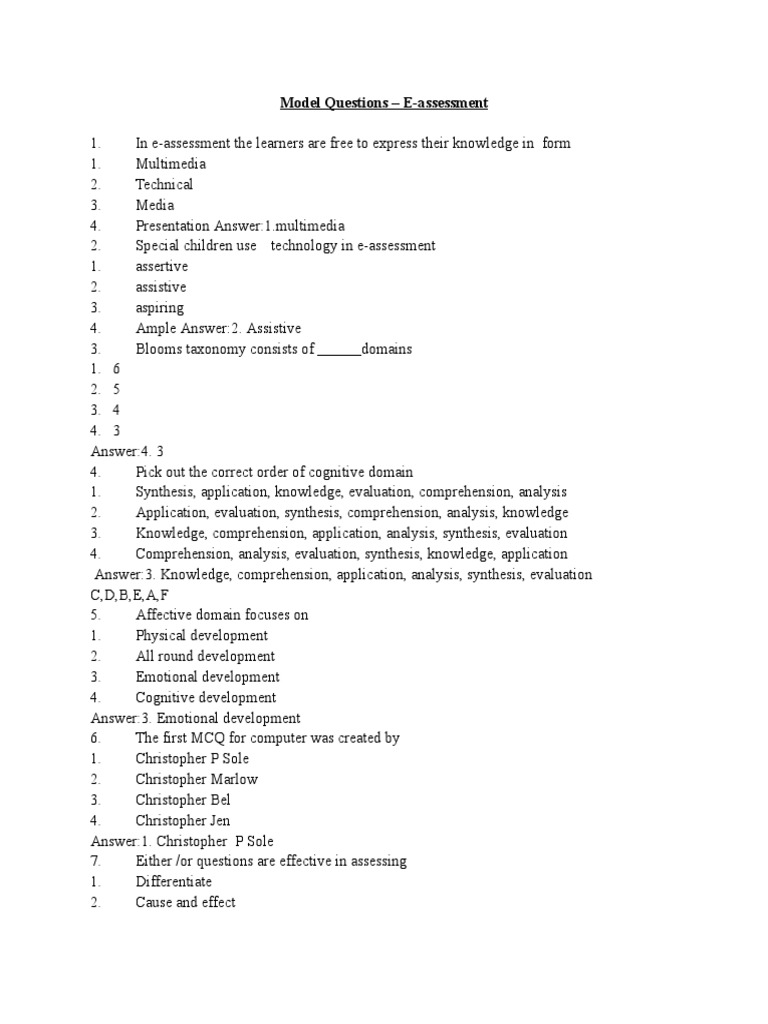 E-Assessment Model Questions Guide | PDF | System | Systems Theory