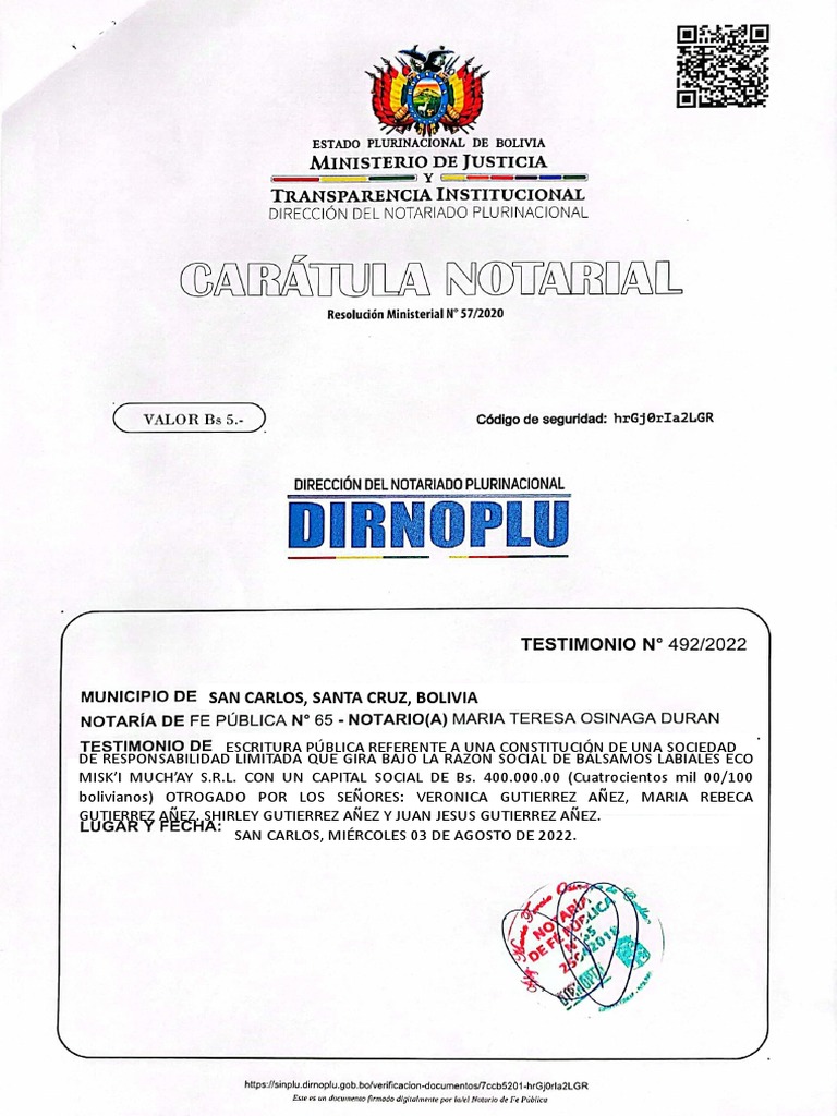 Notaria de Fe Publica 1 - 5 | PDF | Cheque | Bolivia