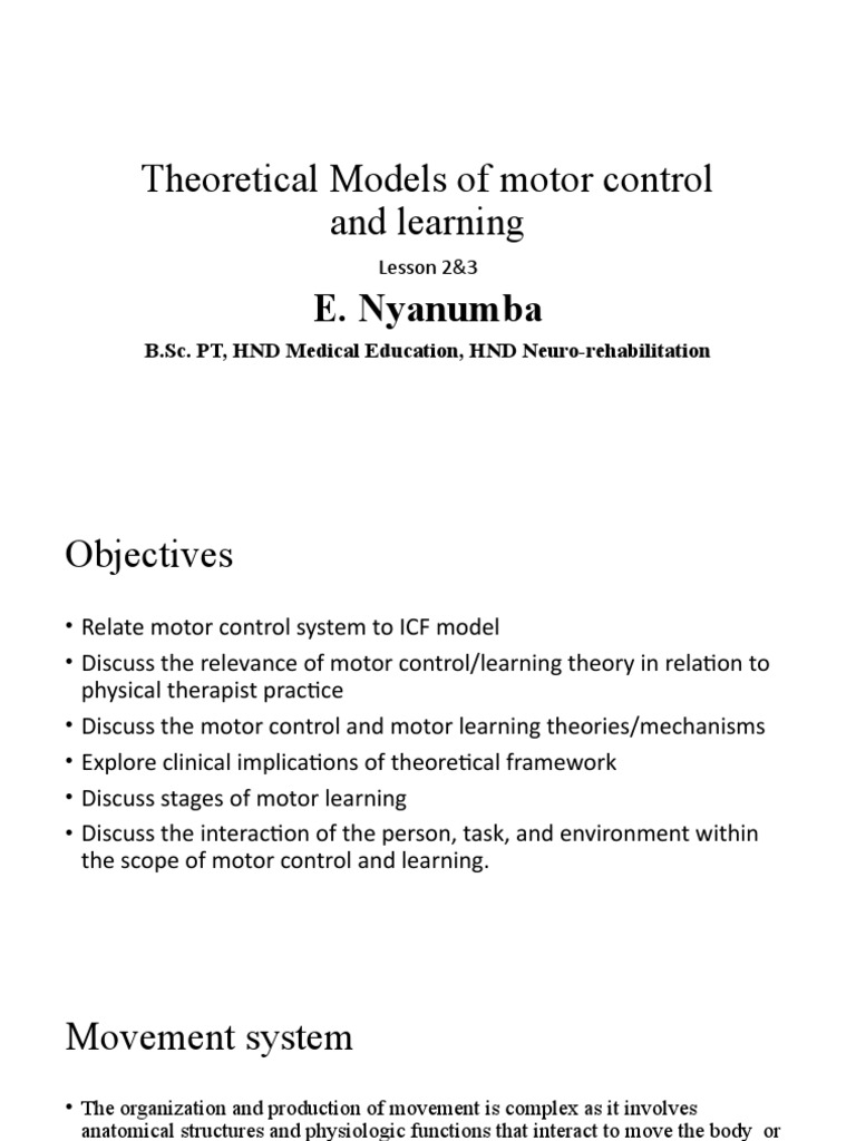 Lesson 2 Theoretical Models of Motor Control and Learning 1 PDF