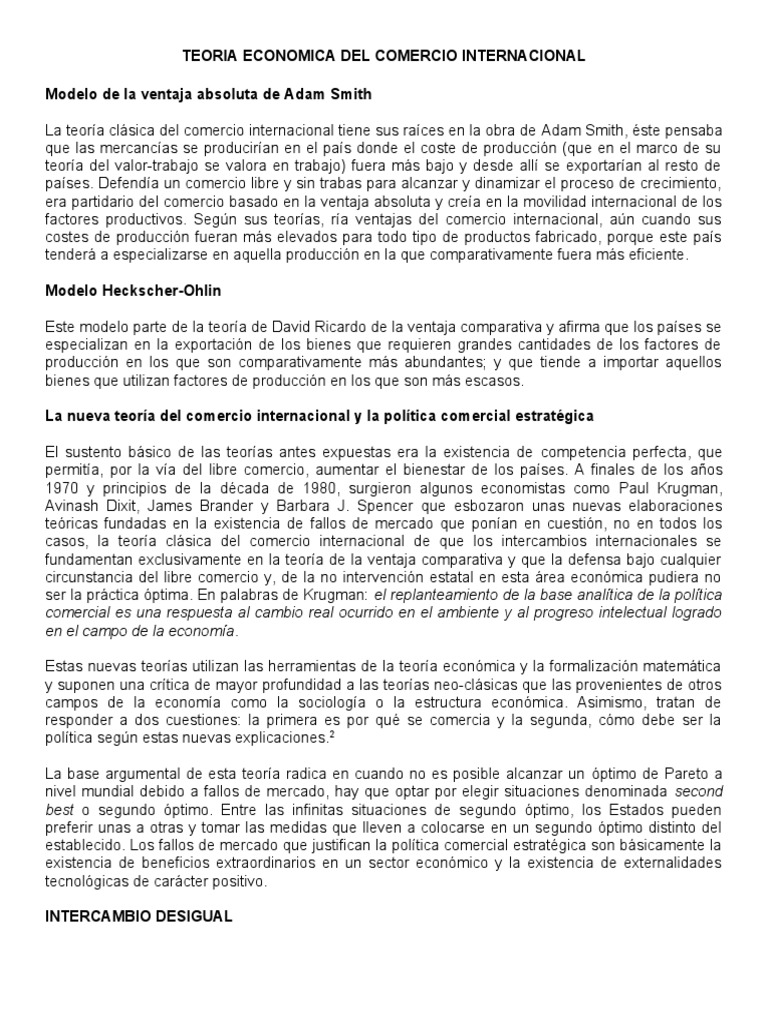 Teoria Economica Del Comercio Internacional | PDF | El comercio ...