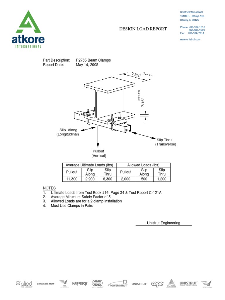 Unistrut P2785 Beam Clamp Specifications | PDF