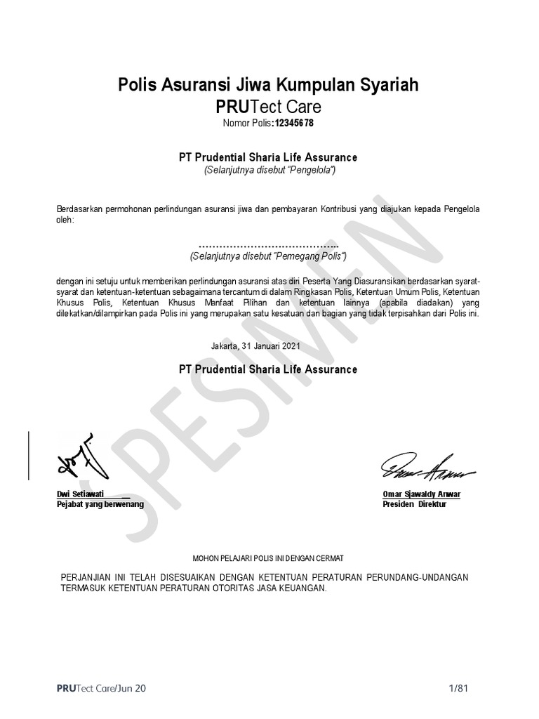 Polis, Syarat Dan Ketentuan Umum Dan Khusus - PruTect Care | PDF ...